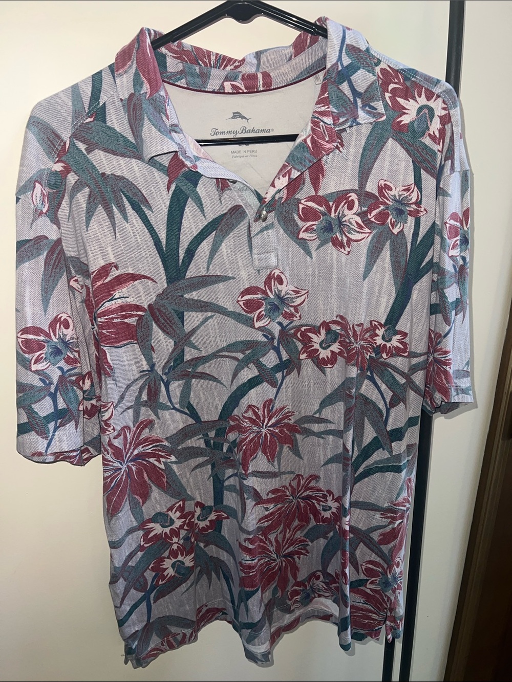 Tommy Bahama Maroon Floral Camp-Collar Polo